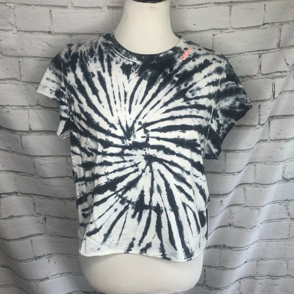 DKNY Sport Navy Blue & White Tie Dye Cropped Tee Shirt, Multiple Sizes, NWT!!
